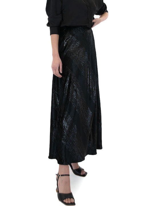 W20T3046 Hoch tailliert Midi Rock Schwarz