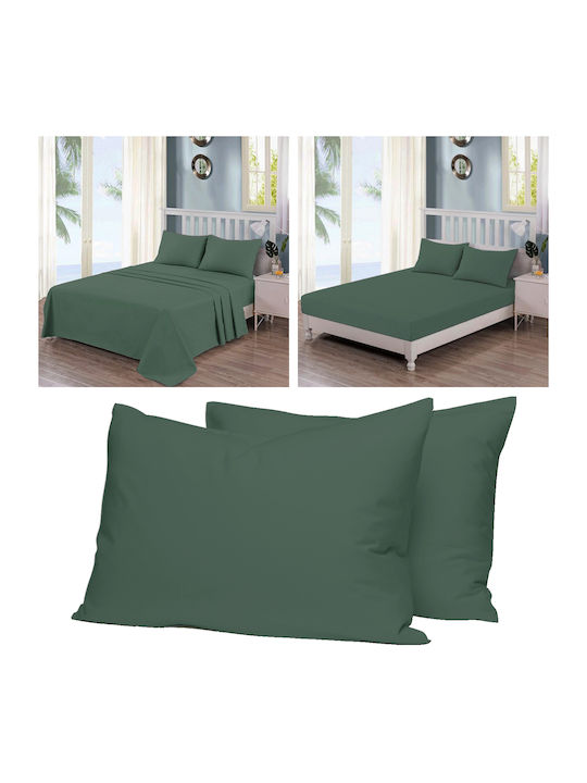 Casa Colori Sheet Super-Double with Elastic 160x200+30cm. Military Green