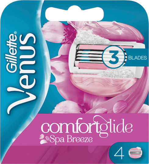 Venus Comfortglide Spa Breeze Глави за Смяна с 3 Остриета и Лубрикираща Лента за Чувствителна Кожа 4 Броя