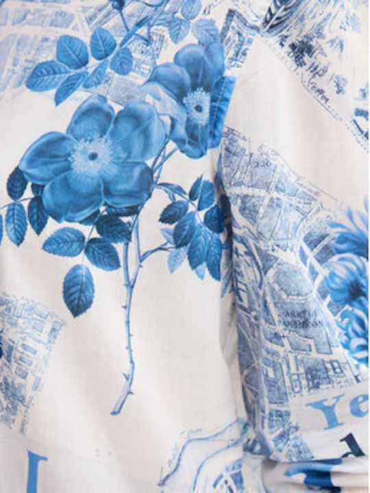 Flowers News Women's Long Sleeve Shirt Blue