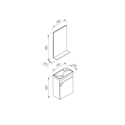 Mini Dulap pentru chiuvete L40xl22xH55cm Cărbune de lemn