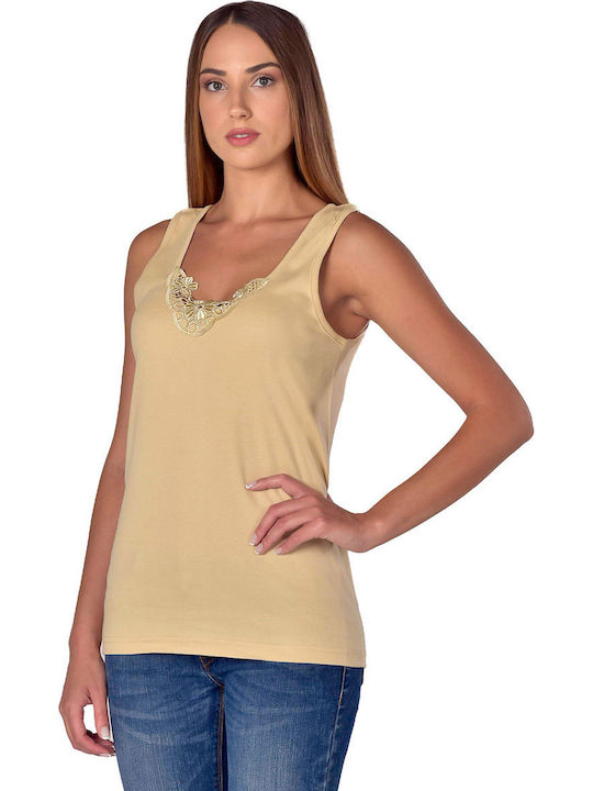 Women's Sleeveless Cotton T-Shirt Beige