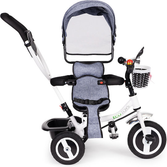Ecotoys Tricicletă Pentru Copii Cu Spațiu De Depozitare Mâner Pentru Părinți Și Tricicletă Pentru Copii Pentru 1-5 Ani Gri-Alb