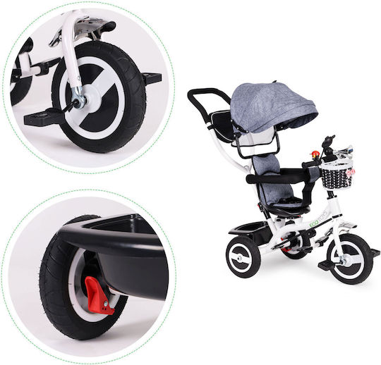 Ecotoys Tricicletă Pentru Copii Cu Spațiu De Depozitare Mâner Pentru Părinți Și Tricicletă Pentru Copii Pentru 1-5 Ani Gri-Alb