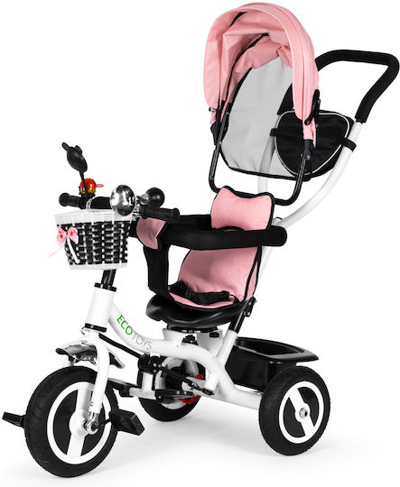 Ecotoys Kinderdreirad mit Elterngriff für 1-5 Jahre Rosa-Weiß