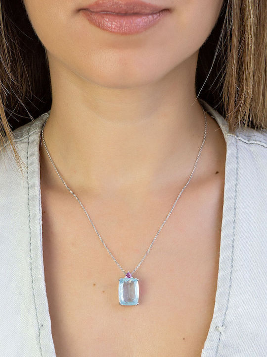 Kiriakos Gofas Halskette Solitärring aus Weißgold 18K Hellblau