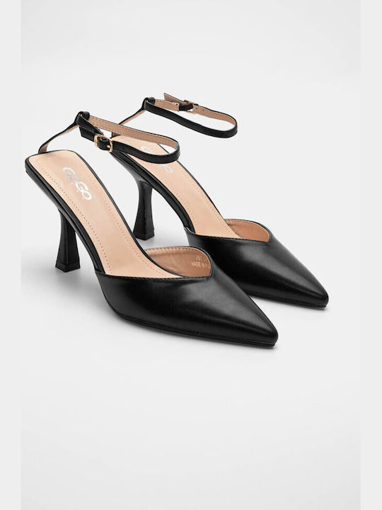 Luigi Pointed Toe Black Heels with Strap