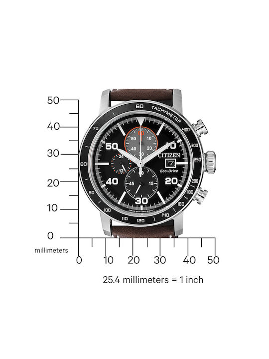 Citizen Eco-drive Uhr Chronograph Batterie mit Braun Lederarmband