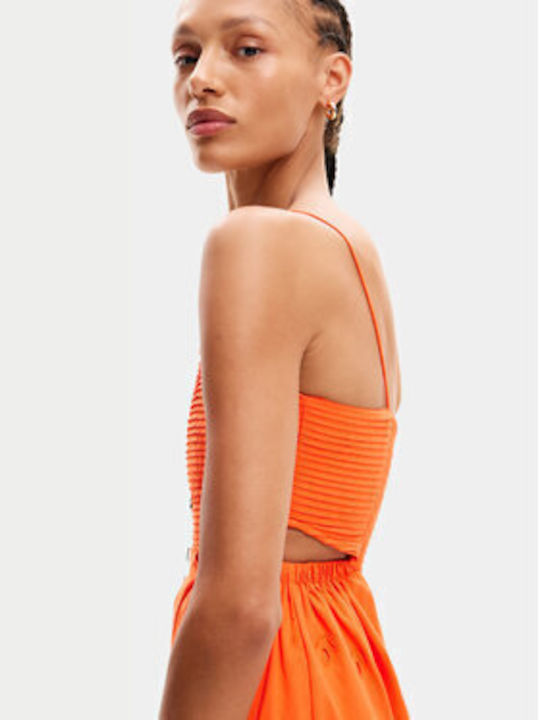 Desigual Summer Maxi Dress with Ruffle Orange