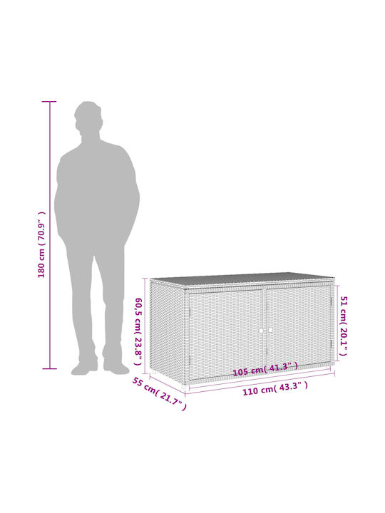 vidaXL Außenlagerbox Rattan Gray L110xB55.5xH60.5cm
