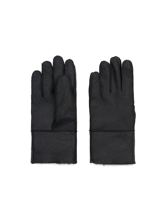 Goudiss Furs Μαύρα Γυναικεία Δερμάτινα Γάντια με Γούνα