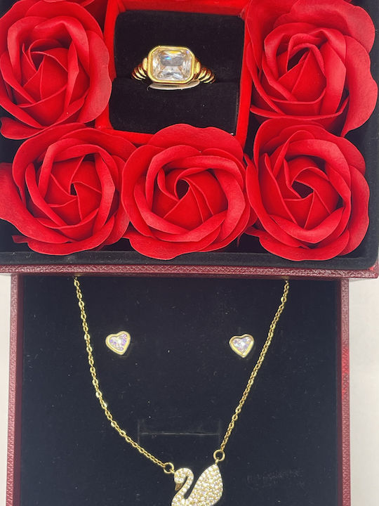 Set with Necklace , Earrings & Ring from Steel with Stones