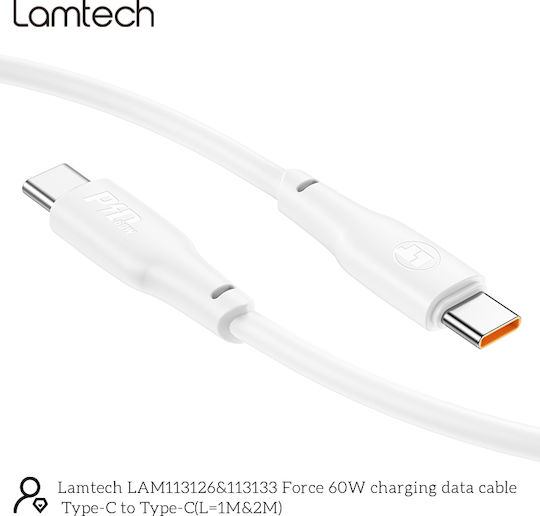 Lamtech USB 2.0 Cable USB-C male - USB-C 60W Λευκό 2m LAM113133