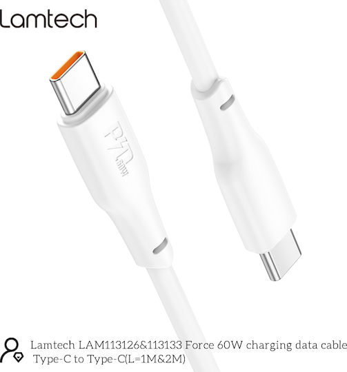 Lamtech USB 2.0 Cable USB-C male - USB-C 60W Λευκό 2m LAM113133