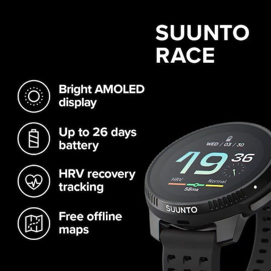 Suunto Race Stainless Steel 49mm Waterproof Smartwatch with Heart Rate Monitor (Birch)