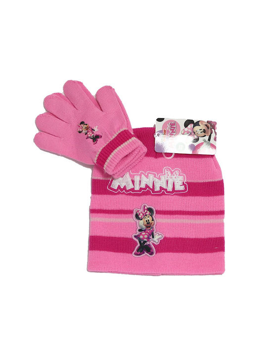 Disney Kids Beanie Set with Gloves Knitted Pink