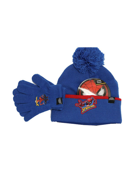 Marvel Kids Beanie Set with Scarf & Gloves Knitted Blue