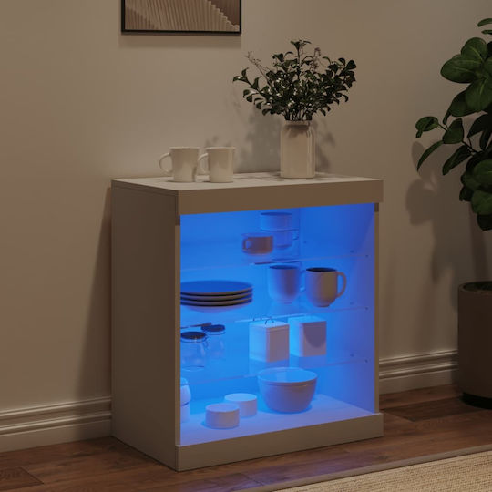 Wall Living Room Display Cabinet made of Particleboard with Glass & Lighting White 60.5x37x67cm