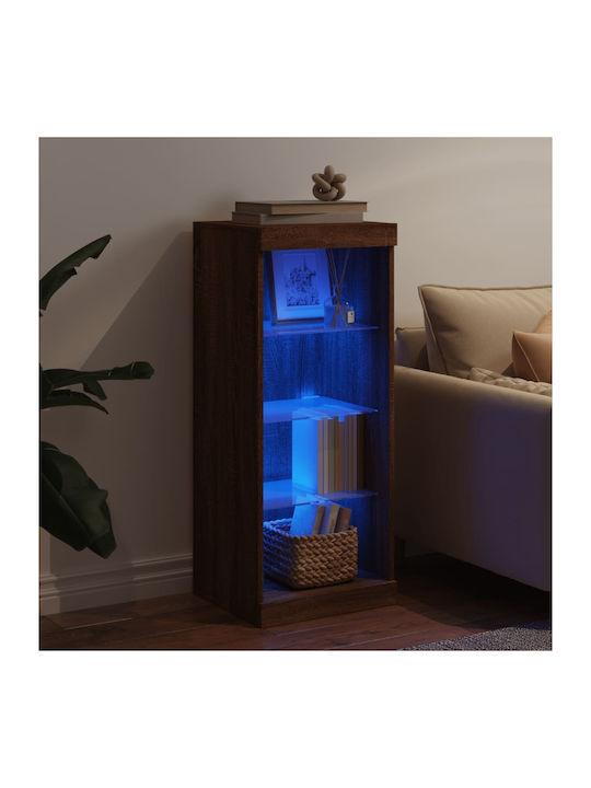 Wall Mounted Particle Board Living Room Display Cabinet with Glass & Lighting Coffee 41x37x100cm