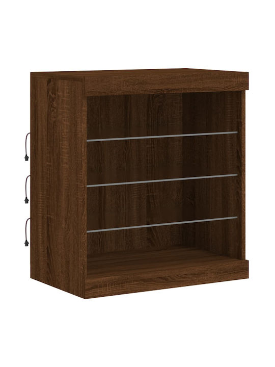 Wall Living Room Display Cabinet made of Particleboard with Glass & Lighting Coffee 60.5x37x67cm