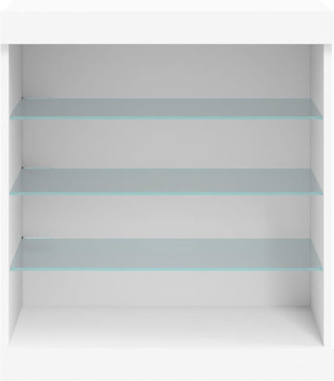 Wall Living Room Display Cabinet made of Particleboard with Glass & Lighting White 60.5x37x67cm