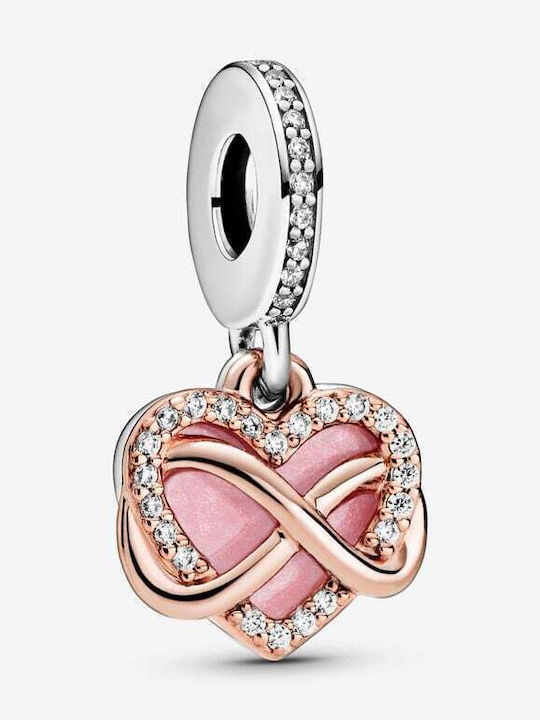 Pandora Charm Atârnat Inimă Infinită Strălucitoare Inimă Din Argint Cu Zircon Roz