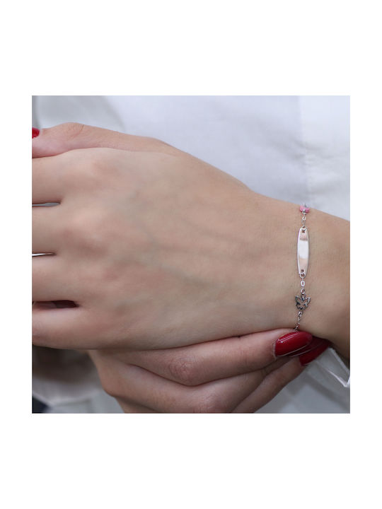 Kids White Gold ID Bracelet 9K with Evil Eye for Girl