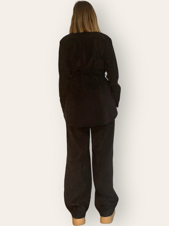 Innocent Women's Corduroy Trousers with Elastic in Loose Fit Black