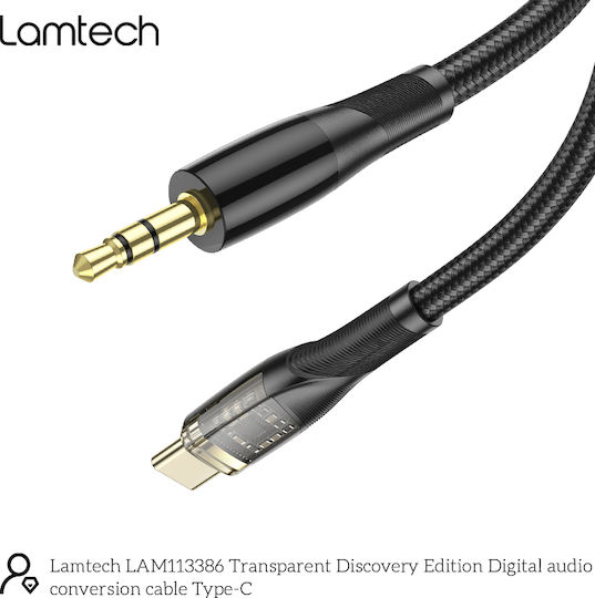 Lamtech Braided USB 2.0 Cable USB-C male - 3.5mm Μαύρο 1m LAM113386