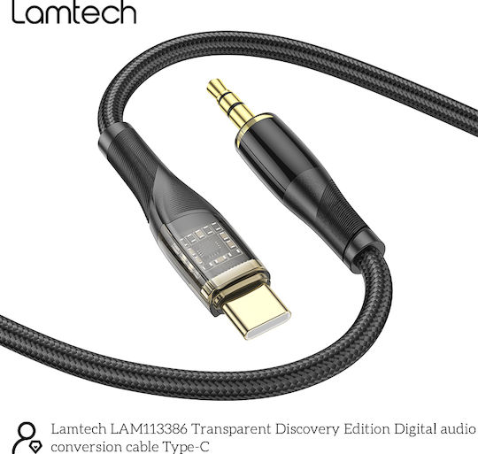 Lamtech Braided USB 2.0 Cable USB-C male - 3.5mm Μαύρο 1m LAM113386