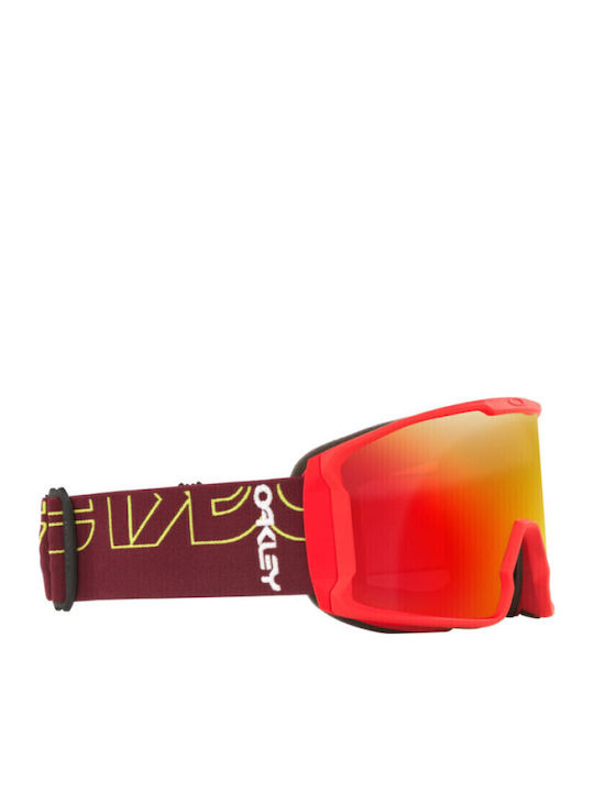Oakley Line Miner Ski & Snowboard Goggles Kids Red with Lens in Orange Color
