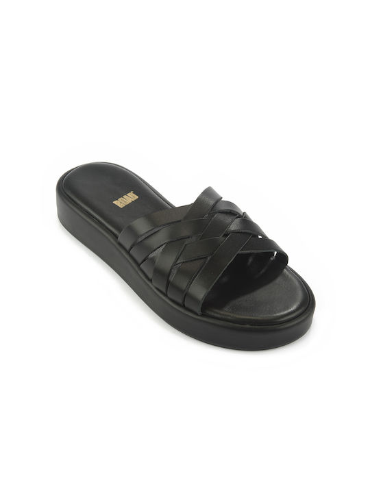 Fshoes Leather Women's Flat Sandals in Black Color