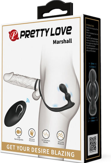 Pretty Love Marshall Δονούμενο Δαχτυλίδι Πέους Σιλικόνης με Πρωκτική Σφήνα Μαύρο BI-040132W