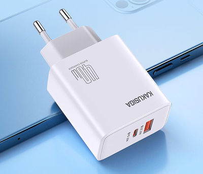 Kakusiga Ladegerät ohne Kabel mit USB-A Anschluss und USB-C Anschluss 40W Weißs (KSC-936)