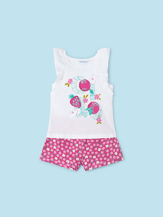 Mayoral Kids Set with Shorts Summer 2pcs White-amber Fuchsia