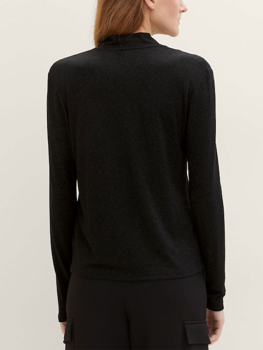 Tom Tailor Damen Bluse Langärmelig mit V-Ausschnitt Black