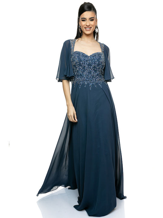 RichgirlBoudoir Καλοκαιρινό Maxi Βραδινό Φόρεμα με Διαφάνεια Μπλε