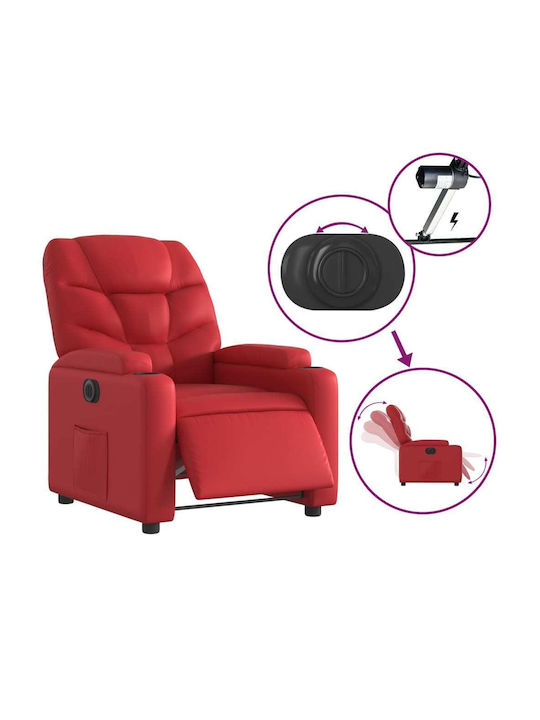 Relax Armchair with Footstool from Leatherette Red 74x89x100cm