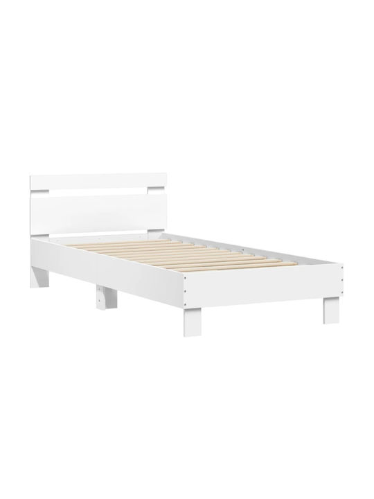Κρεβάτι Μονό Ξύλινο Λευκό με Τάβλες για Στρώμα 90x190cm