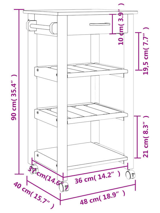 vidaXL Ραφιέρα Κουζίνας Ξύλινη 3 Θέσεων Ροζ 48x40x90cm