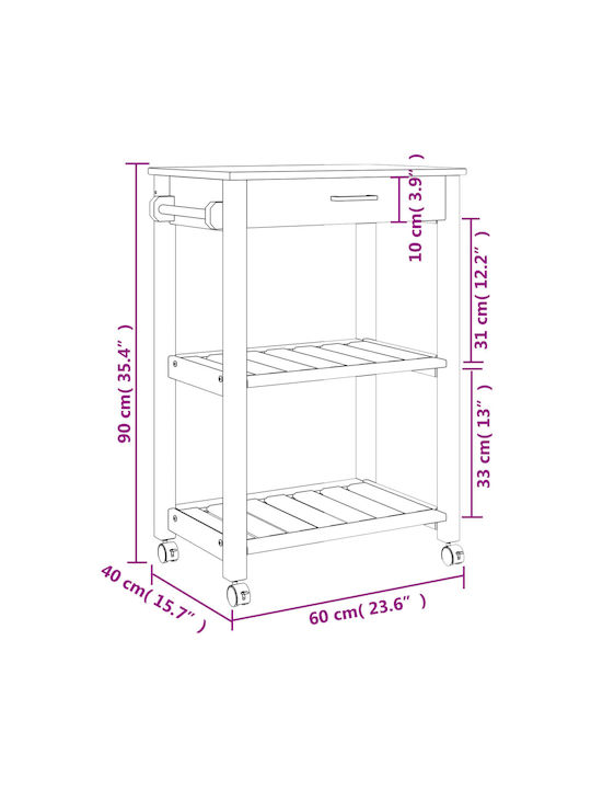 vidaXL Wooden Kitchen Rack 3 Tiers Pink 60x40x90cm