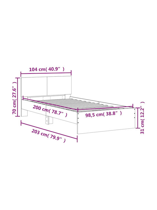 Κρεβάτι Μονό Ξύλινο Γκρι με Τάβλες για Στρώμα 100x200cm