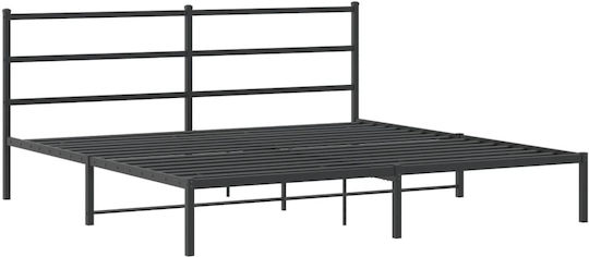 Метално Легло Кинг Сайз Черно с Дъски за Матрак 193x203см