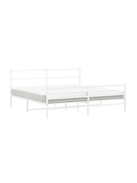 King Size Metallbett Weiß mit Lattenrost für Matratze 193x203cm