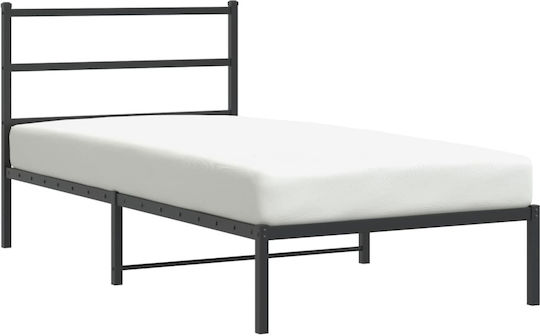 Pat Semi-dublu Metalic Negru cu Plăci pentru Saltea 107x203cm