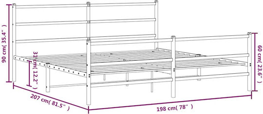 King Size Metallbett Weiß mit Lattenrost für Matratze 193x203cm
