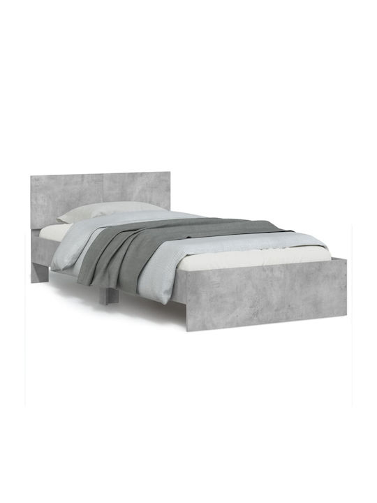 Pat Single Din Lemn Gri Cu Plăci Pentru Saltea 100x200cm