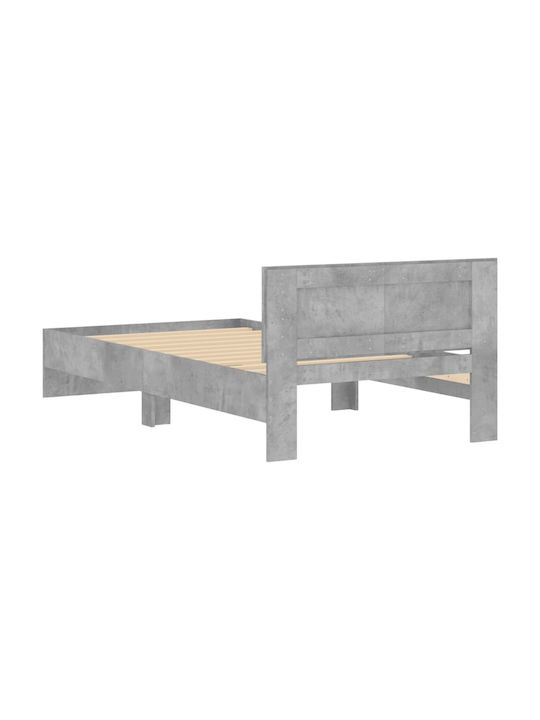 Pat Single Din Lemn Gri Cu Plăci Pentru Saltea 100x200cm