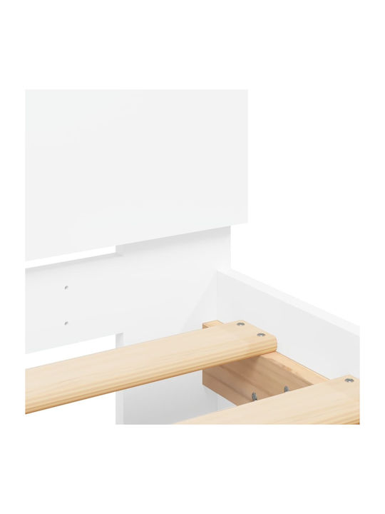Single Wooden Bed White with Slats for Mattress 100x200cm