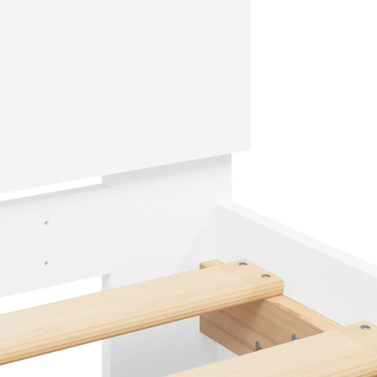 Pat Single Din Lemn Alb Cu Plăci Pentru Saltea 100x200cm